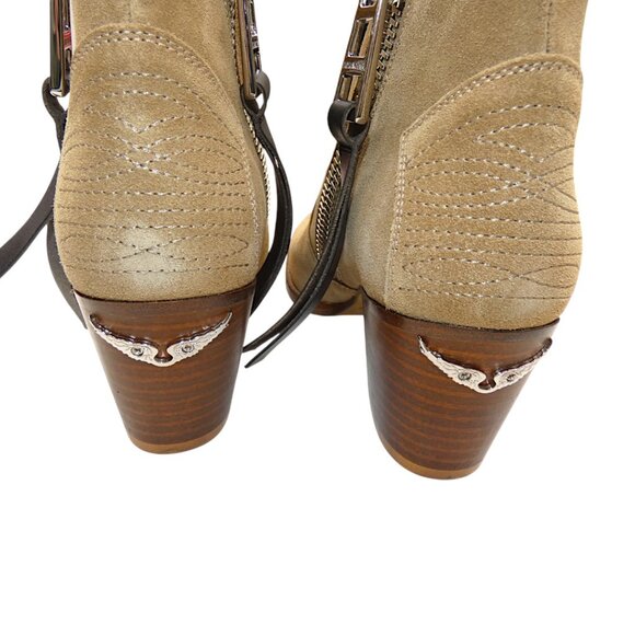 NIB Zadig & Voltaire Molly Taupe Suede Zip Ankle Boots Western Block Heel 39 - Picture 7 of 9
